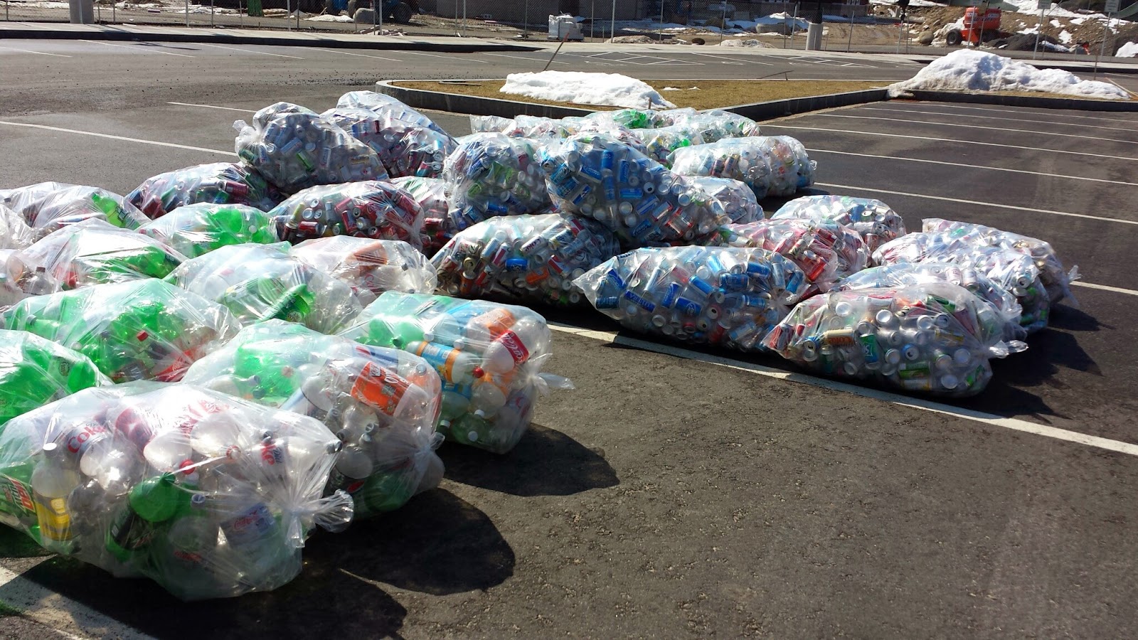 bottles collected and bagged for pickup