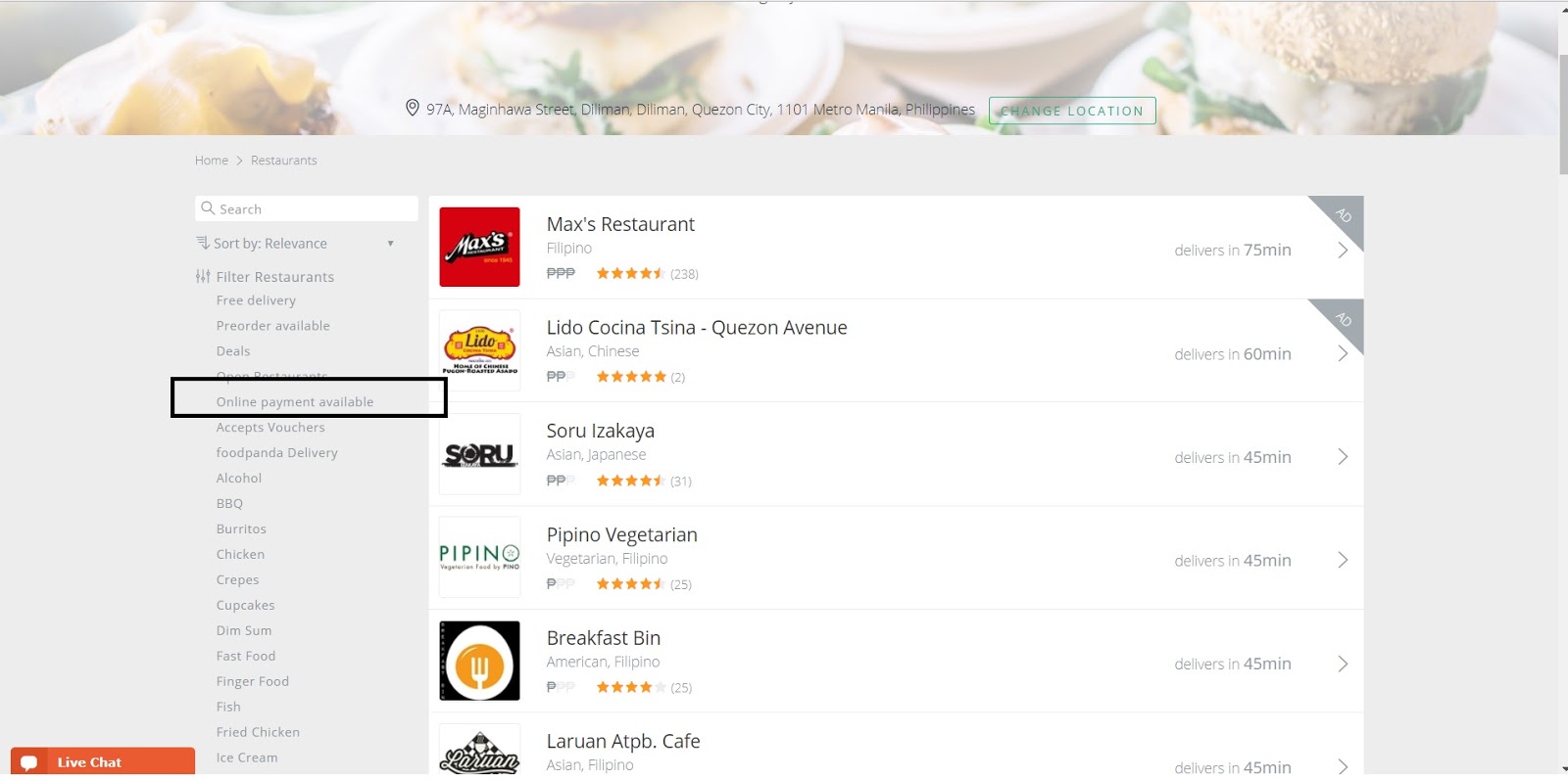 Ordering Food Using Paypal