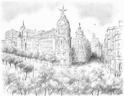 Vista de Madrid, dibujo de Henry Grob