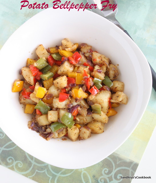 Sandhiya's Cookbook Potato Bell Pepper Stir fry Potato Capsicum Poriyal