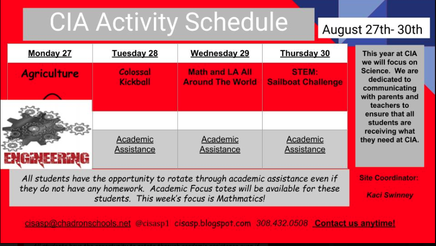 Chadron Intermediate School: CIA Weekly Activity Schedule