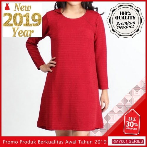 RMY018D47 Dress Wanita Basic Lengan Keren Panjang Earreen BMGShop