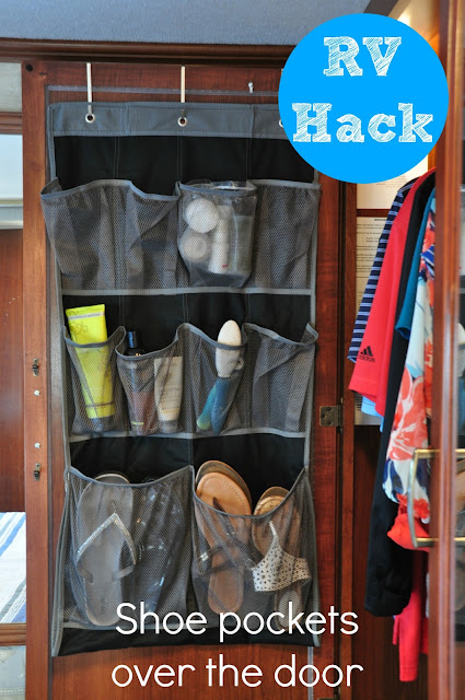 RV Hack -use vertical space on back of closet doors with shoe organizer ::OrganizingMadeFun.com RV Hack -use vertical space on back of closet doors with shoe organizer ::OrganizingMadeFun.com