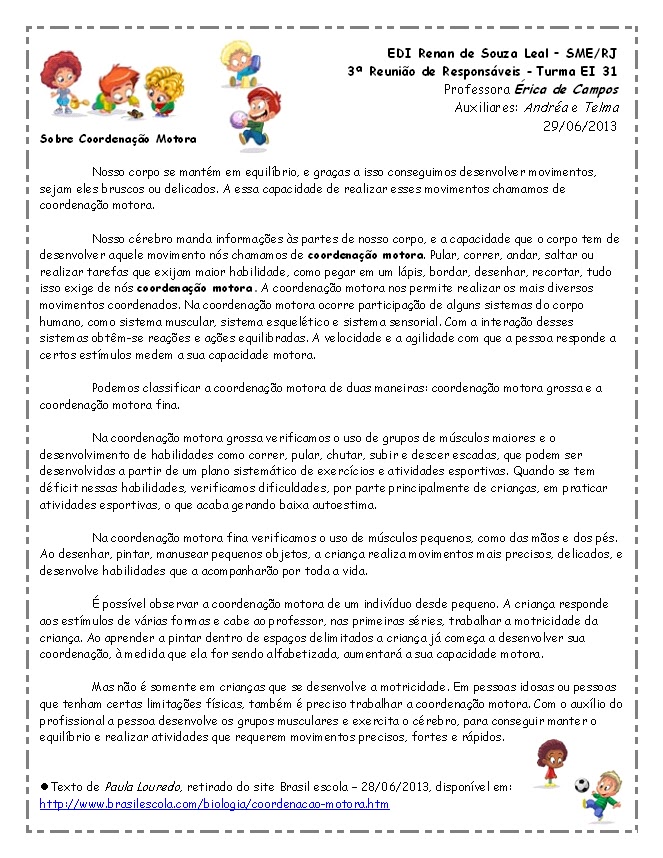 E. D. I. Renan de Souza Leal: 3ª Reunião de Responsáveis - EI 31
