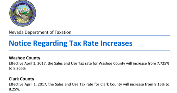 NEVADA SALES TAX INCREASE EFFECTIVE APRIL 1ST 2017