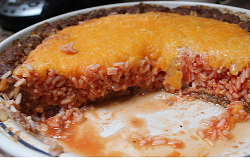 Savory Rice Pie with Hamburger Crust - The Red Painted Cottage