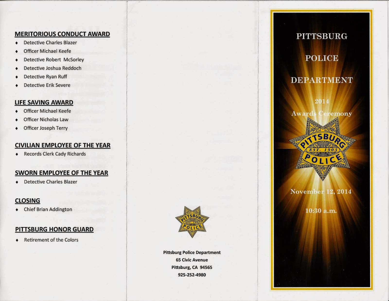 printed event program pittsburg police 2014 swearing in awards