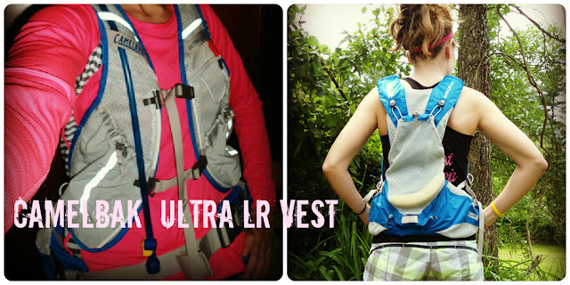 Two photos of a female runner wearing the CamelBak Ultra LR Vest, one from the front and one from behind