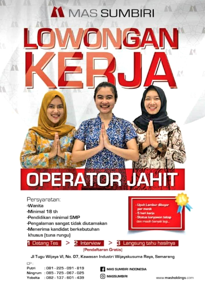 Lowongan Kerja Operator Jahit Di Pt Mas Sumbiri Semarang Pendidikan Minimal Smp Sederajat Maret 2019 Loker Swasta