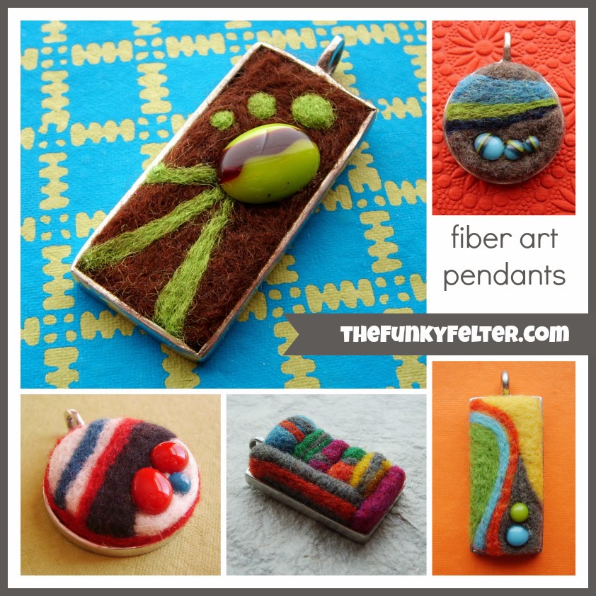 needle felted fiber art pendants collage example by the funky felter