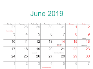 Free Printable Calendar June 2019
