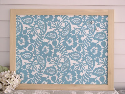 fabric magnet board, blue and white pattern, framed