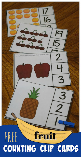 Make learning to count to 20 fun with these free fruit printables clip cards.  This LOW PREP activity works on numbers 1 to 20 for kindergarten while counting delicious summer fruit! Use this counting activity for preschoolers in your summer theme or as a way to sneak in some summer math. Simply download pdf file with number activities for preschoolers printable and you are ready to play and learn with pre-k and kindergartners too.