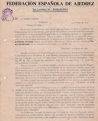 Carta sobre el Torneo Internacional de Ajedrez de Barcelona 1929 (1)
