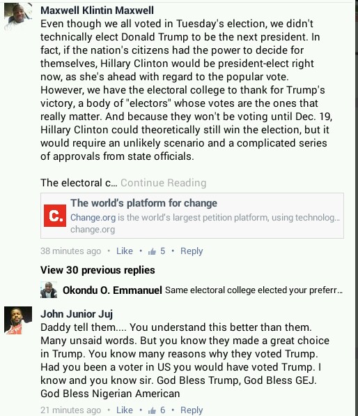 Jonathan Tells Americans To Stop Protesting Against Trump. Nigerians React  _20161111_165328