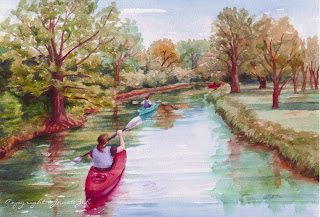 'Kayaking' custom watercolor painting 'Kayaking' custom watercolor painting