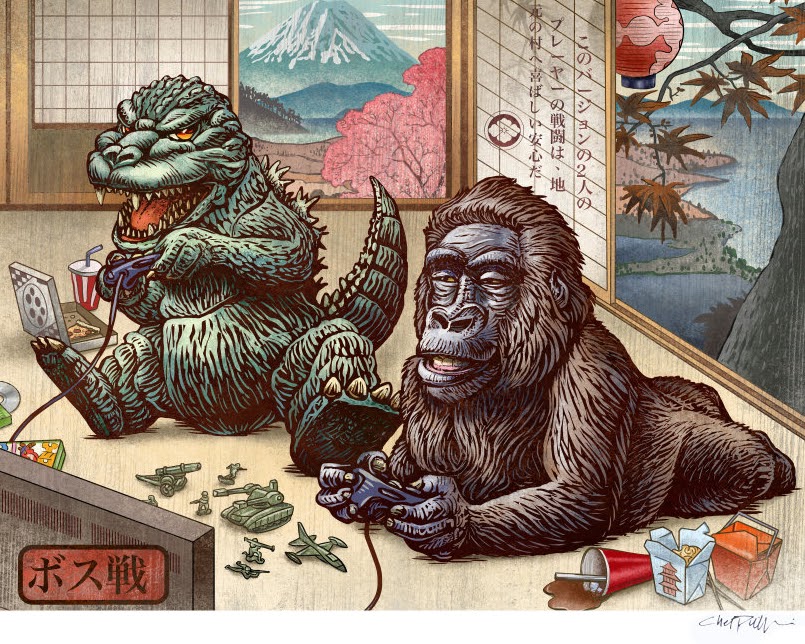 03-Godzilla-&-King-Kong-Chet-Phillips-Childhood-Japanese-Styled-Illustrations-www-designstack-co