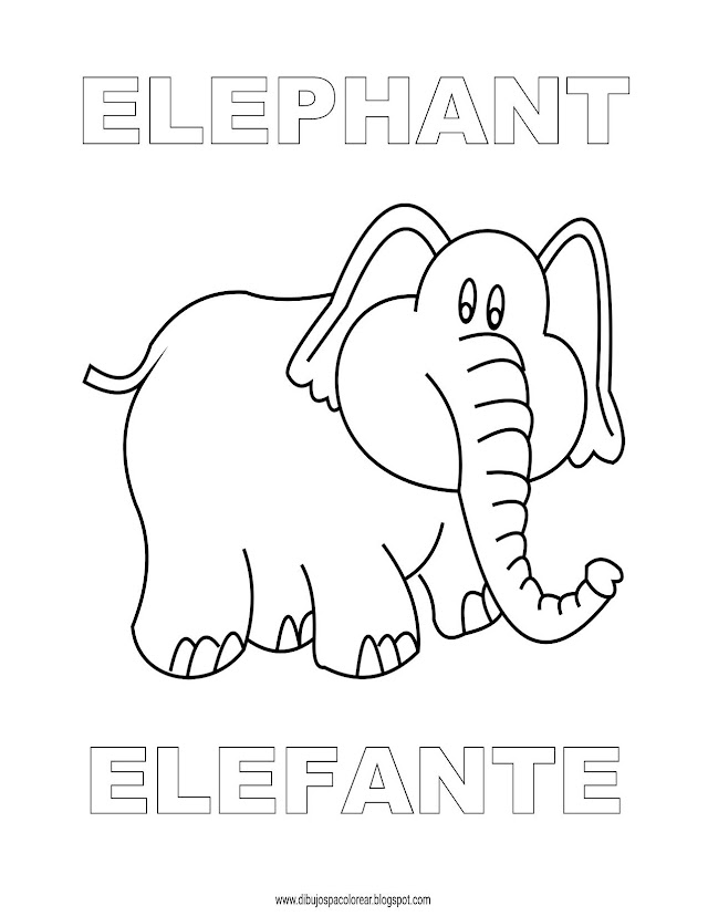 Dibujos Inglés - Español con E: Elefante - Elephant