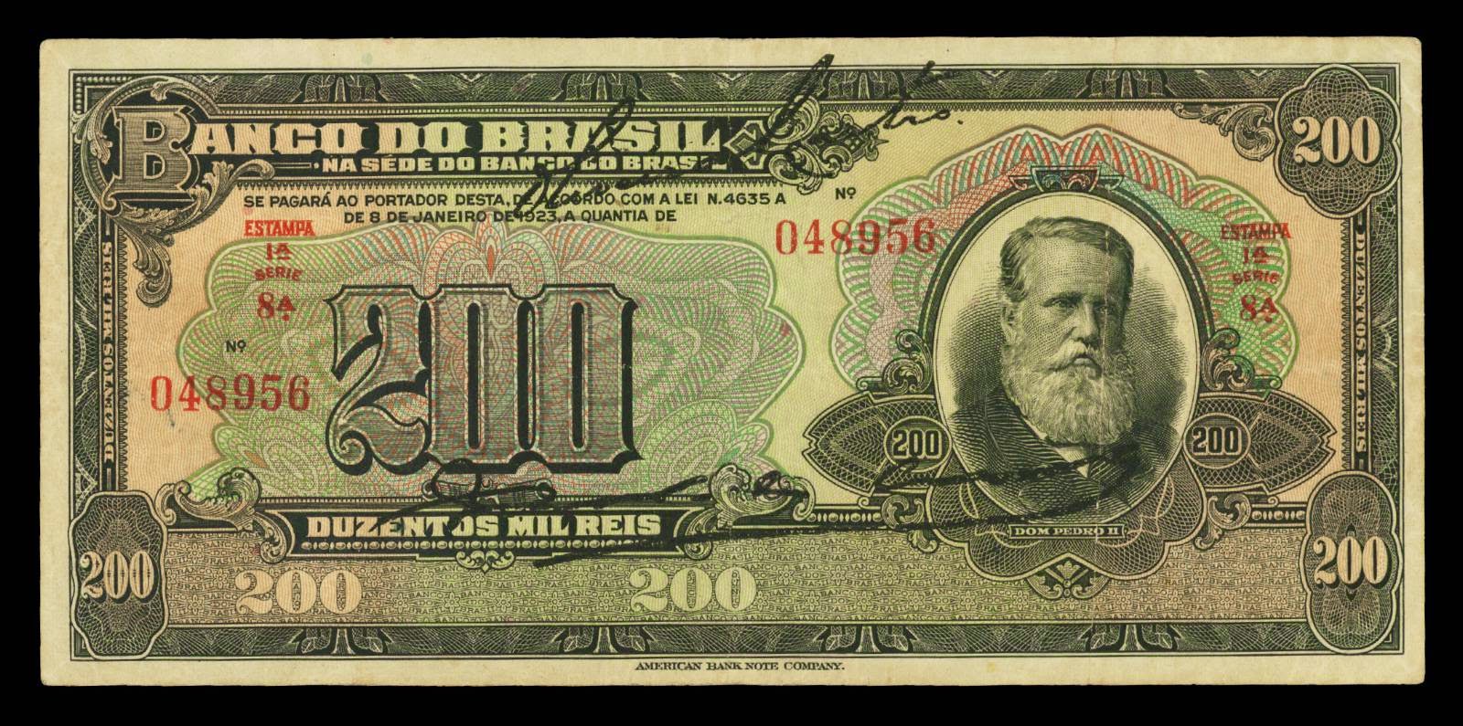 Brazil 200 Mil Reis banknote 1923 Emperor Pedro II of BrazilWorld