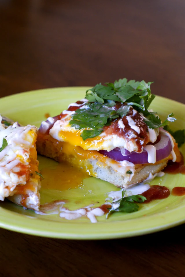 Open-Faced Mexican Fried Egg Sandwich with Sriracha Cream Sauce | thetwobiteclub.com