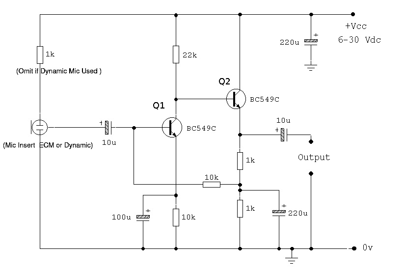 Pre Amplifier for Electret Condenser Microphone - Simple Schematic Collection