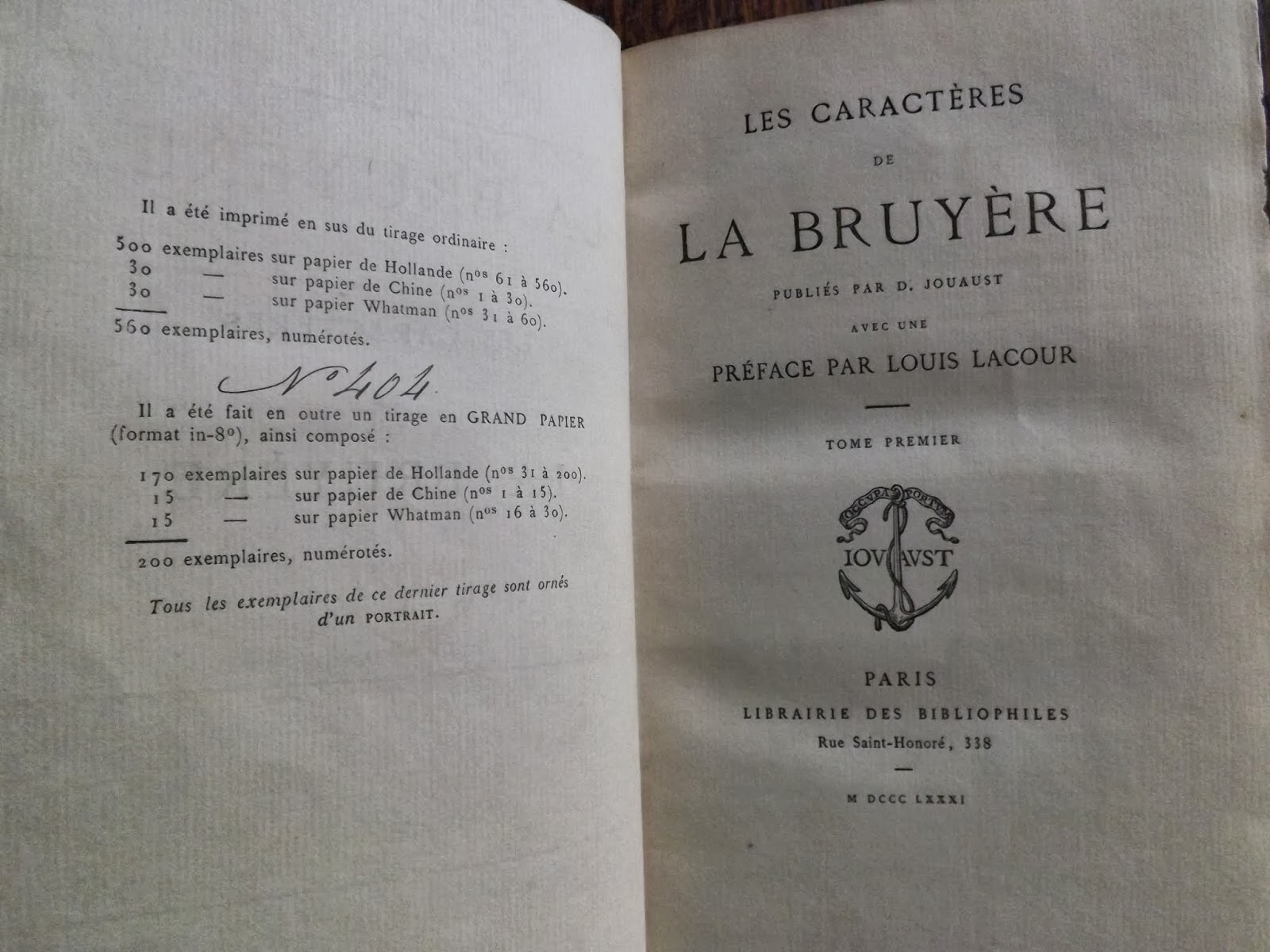 Librairie Ancienne Florence Velk - Lorient: LA BRUYERE - "Les