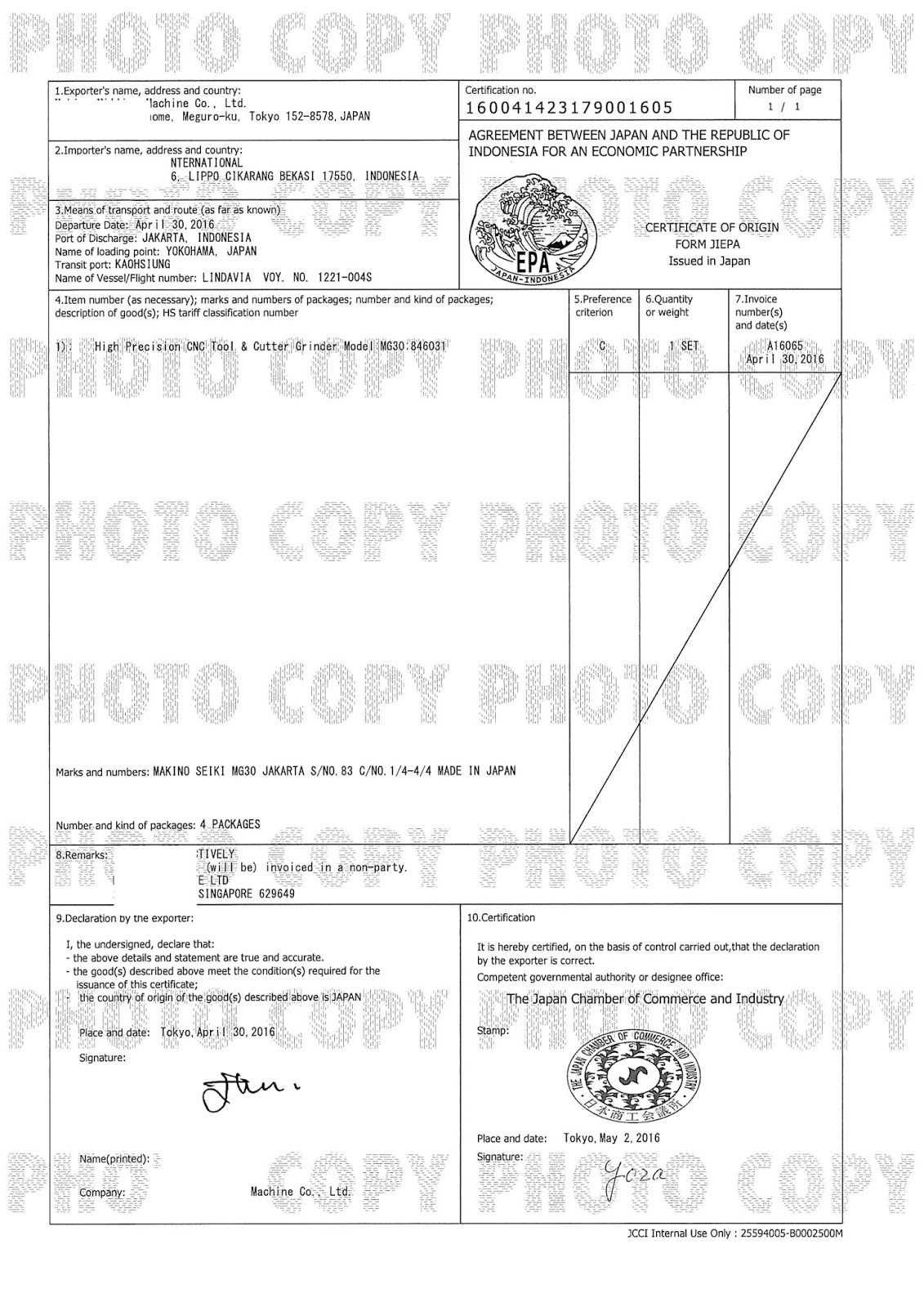 Import FCL JepangJakarta With Form IJEPA (Example Form D,Form E,Form