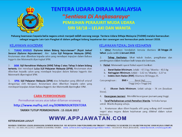 PENGAMBILAN Pegawai Kadet Graduan 1/2018 PENGAMBILAN Perajurit Muda di Tentera Diraja Malaysia