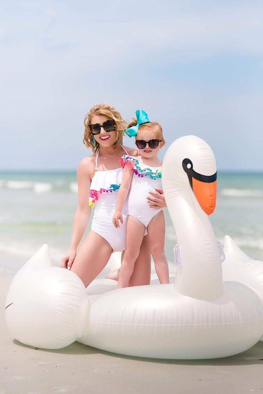 Mommy and Me Pom Pom Swimsuits - Something Delightful Blog