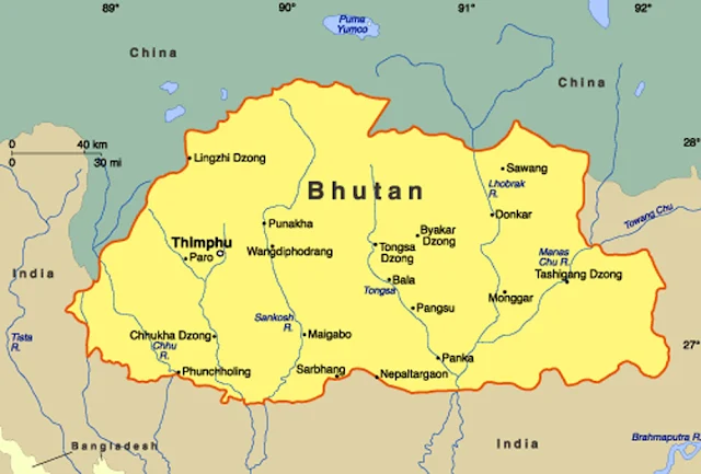 Gambar Peta Negara Bhutan