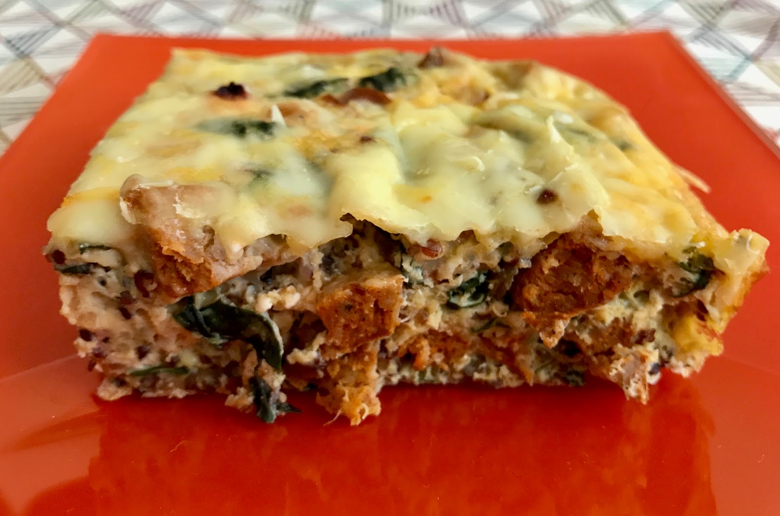 One More Taste Quinoa Breakfast Casserole with Andouille and Greens