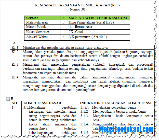 RPP IPS Kelas 9 SMP/MTs Semester 1 Kurikulum 2013 Revisi 2018 Soal