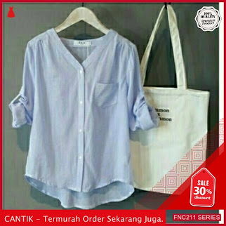 FNC211M35 Momon Stripe Polos Katun Wanita murah Serba 50 Ribuan