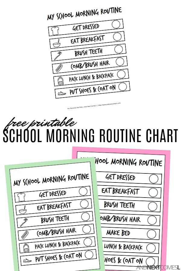 Free Printable School Morning Visual Routine Chart for Kids | And Next ...