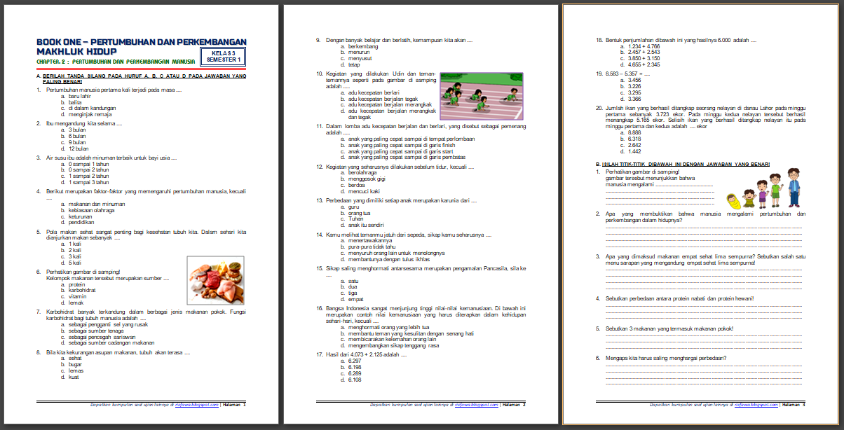 Download Soal Tematik Kelas 3 Semester 1 Tema 1 Subtema 2 Pertumbuhan
