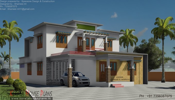 2170 sqft modern flat roof house with pergola 