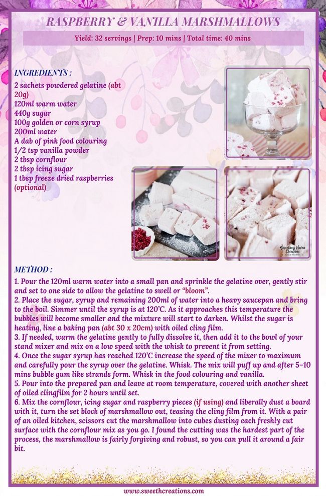 RASPBERRY & VANILLA MARSHMALLOWS RECIPE An easy recipe for raspberry and vanilla homemade marshmallows, which are as light and fluffy as a cloud! Perfect for your loved ones! Also, it’s egg and Gluten Free. #sweetnesshavencreations #homemade #dessert #dessertrecipes #bestdessertrecipes #marshmallow