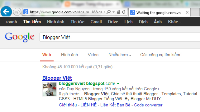 Blogger Việt đã có sitelink 