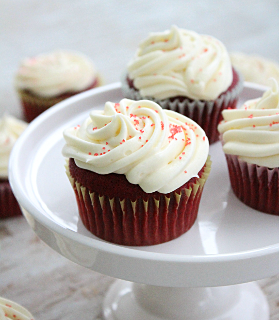 Red Velvet Cupcakes with Cream Cheese Frosting from Table for Seven 