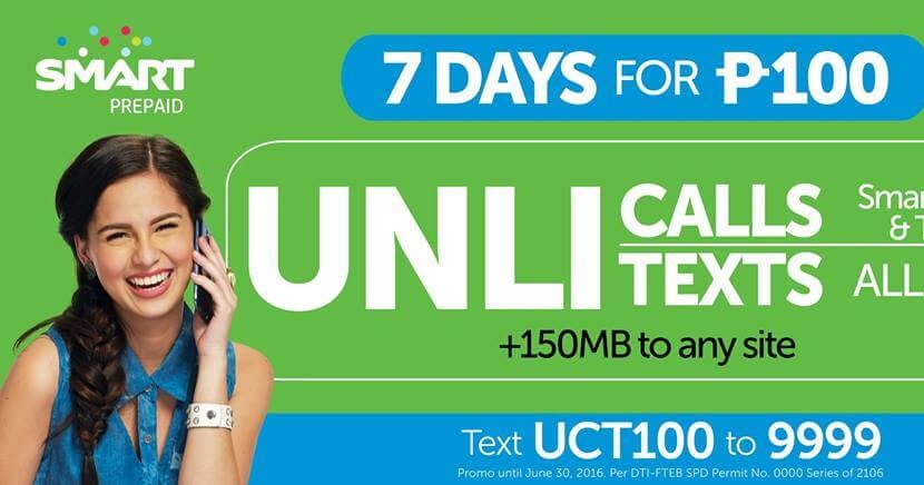 Smart Unli Call and Text for 7 Days worth 100 Pesos - Free ...