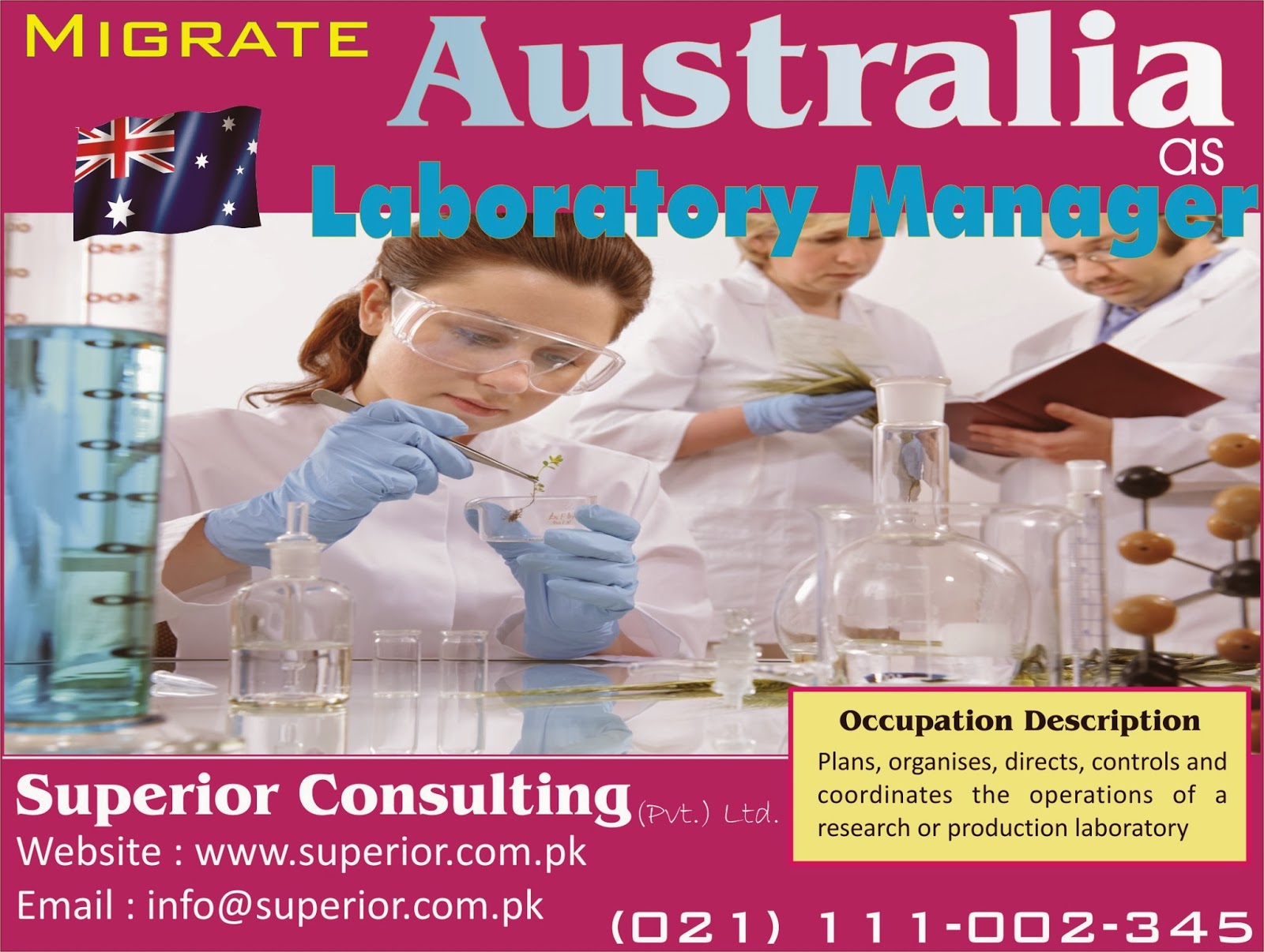 Superior Consulting (Pvt.) Ltd. Migrate Australia as Laboratory Manager