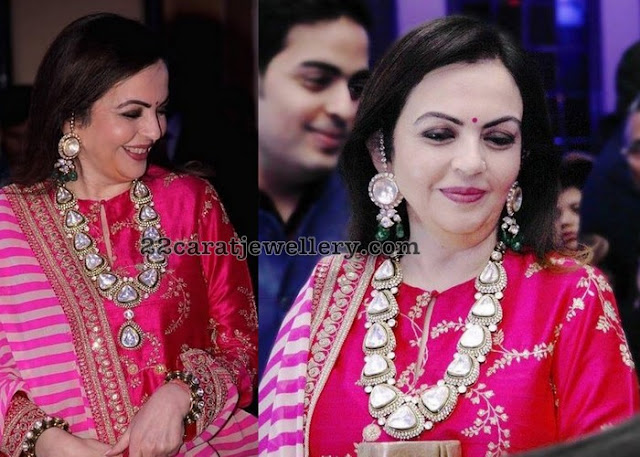 Nita Ambani in Large Polki Diamond Long Set Nita Ambani in Large Polki Diamond Long Set