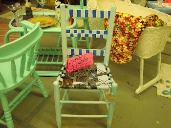 This cute chair I painted and sewed the vintage necktiez for the set