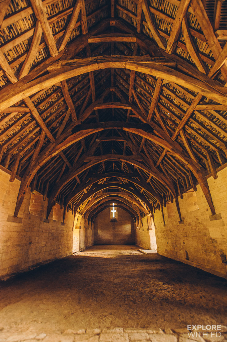 Inside view of the Tithe Barn's Medieval Timber Roof, Bradford-on-Avon