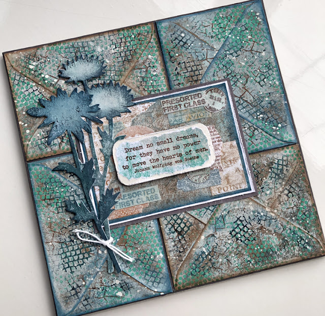 Envelope Art featuring PaperArtsy stamps and paints - with Tim Holtz Large Stems Bigz die.