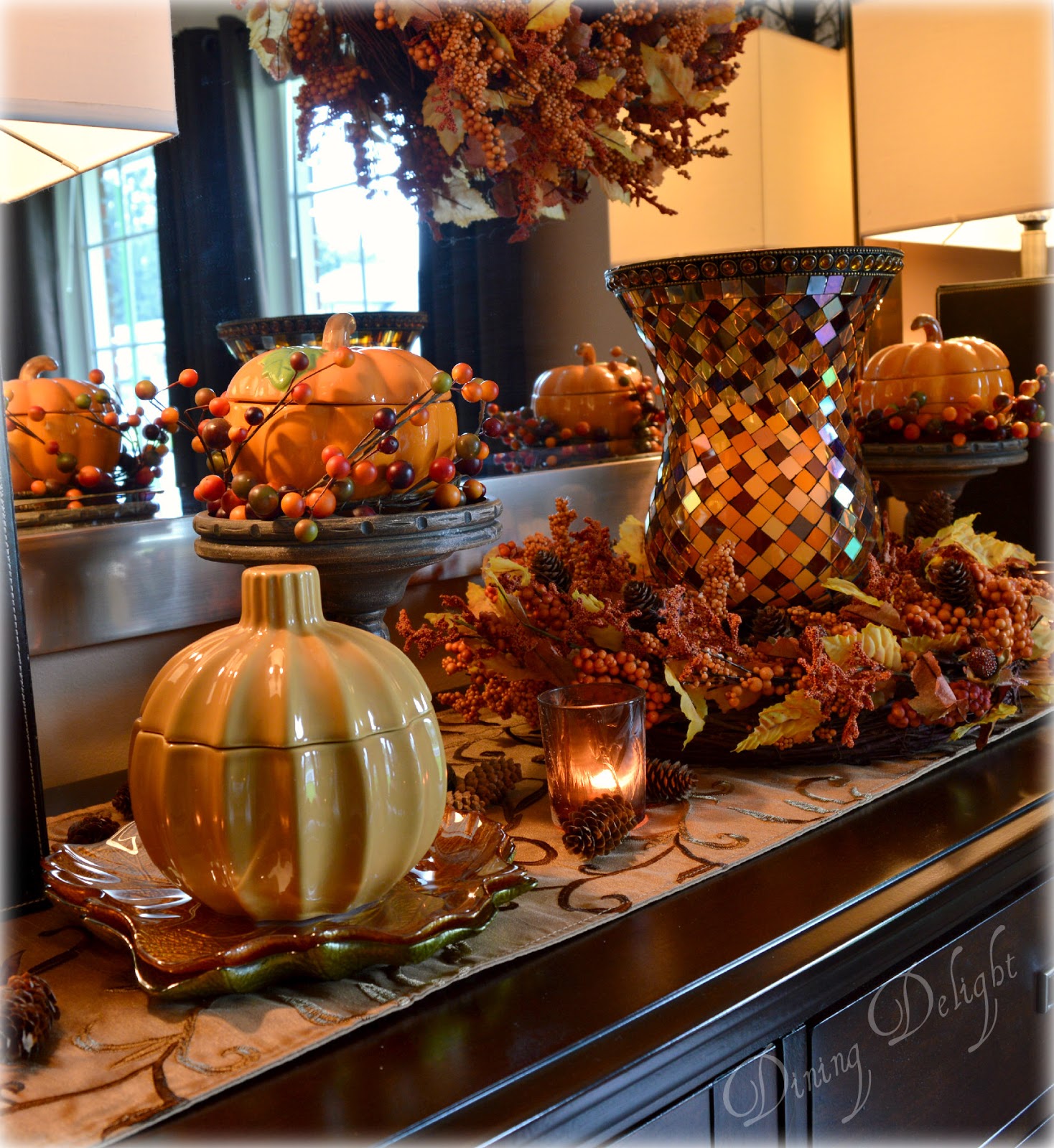 Dining Delight Fall Decor on the Sideboard
