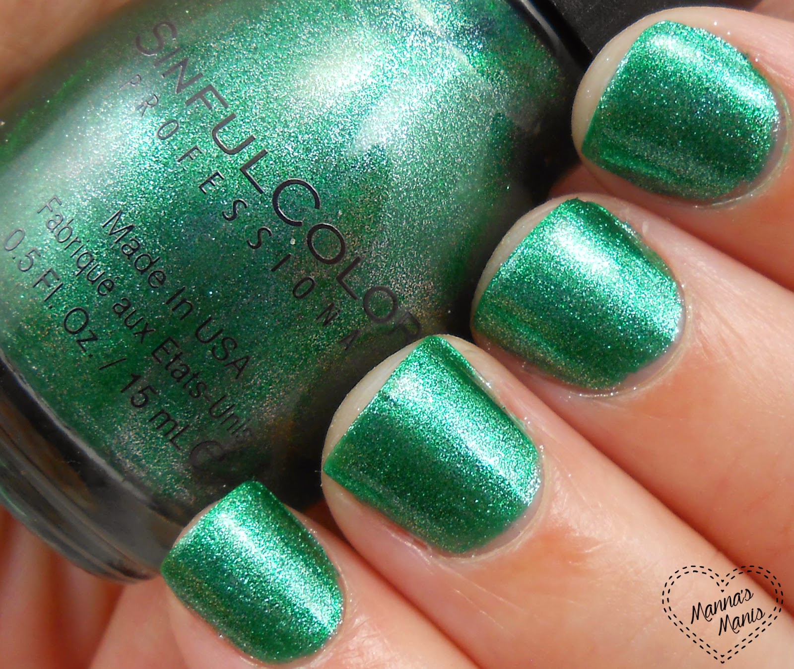 sinful colors pine away, a green shimmer nail polish