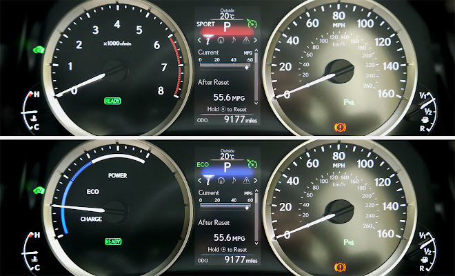 Rev counter appears in Sport mode Lexus RC 300h instruments