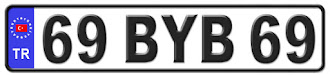 Bayburt il isminin kısaltma harflerinden oluşan 69 BYB 69 kodlu Bayburt plaka örneği