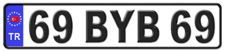 Bayburt il isminin kısaltma harflerinden oluşan 69 BYB 69 kodlu Bayburt plaka örneği